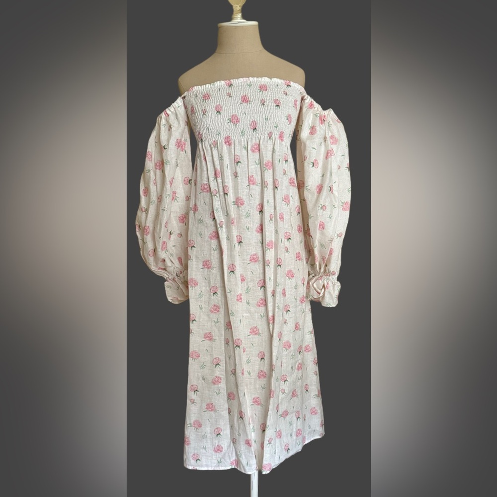 SLEEPER Floral Long Bubble Sleeve Off Shoulder Dress - Picture 2 of 4